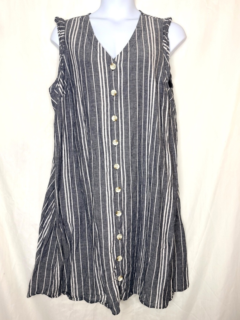 Lane Bryant Linen Cotton Blend Striped Button Front Dress 20